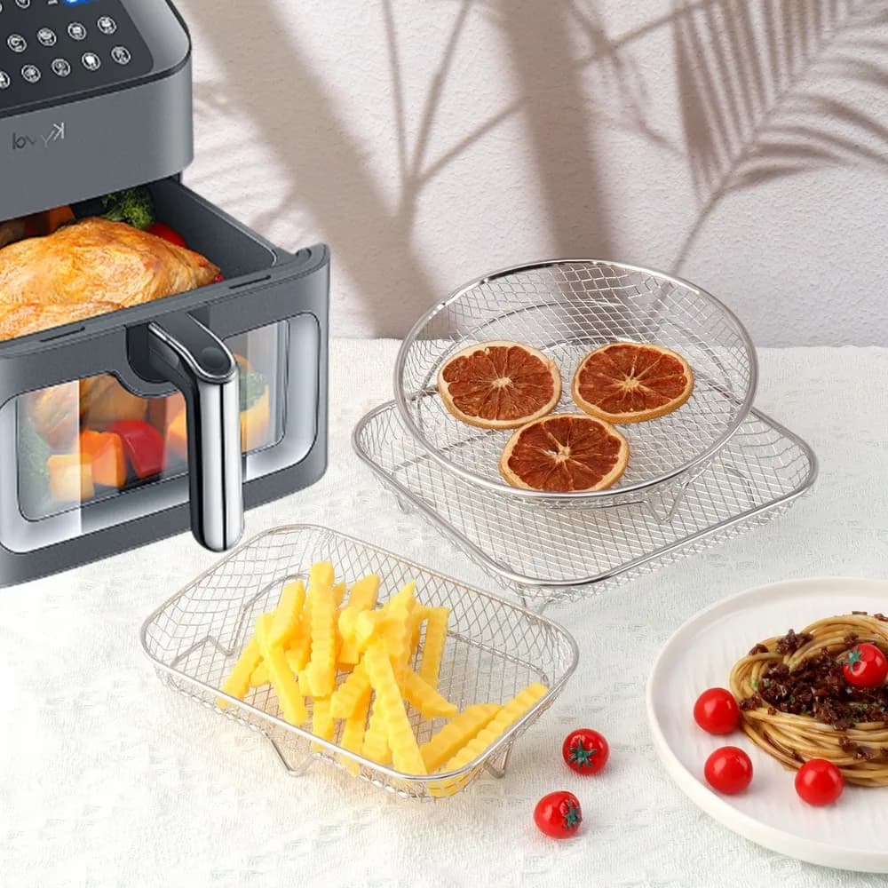 Durable 3Layer Air Fryer Racks Stainless Steel Multifunctional Ovens Racks Stackable BBQ Rack Steamer Air Fryer Accessories