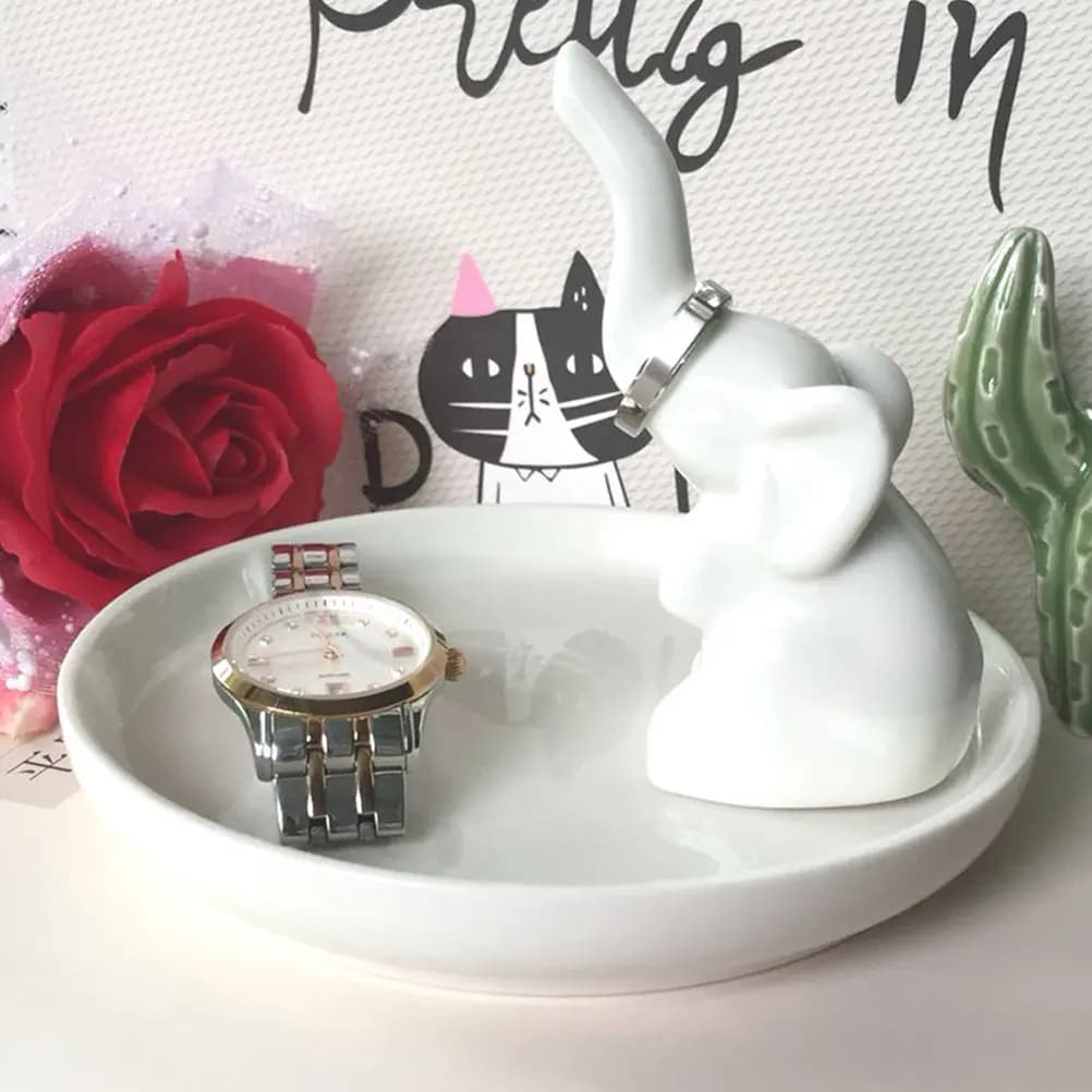 Ceramic Elephant Jewelry Tray for Rings Necklaces Bracelets Earrings Display Storage Home Decor Dressing Table Organizer Gift