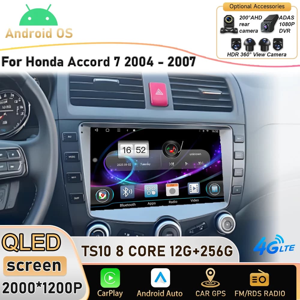 Android 16 Multimedia For Honda ACCORD 7 2003 - 2008 Plug and Play High-performance CPU GPS Navigation Dash Cam Stereo Head Unit