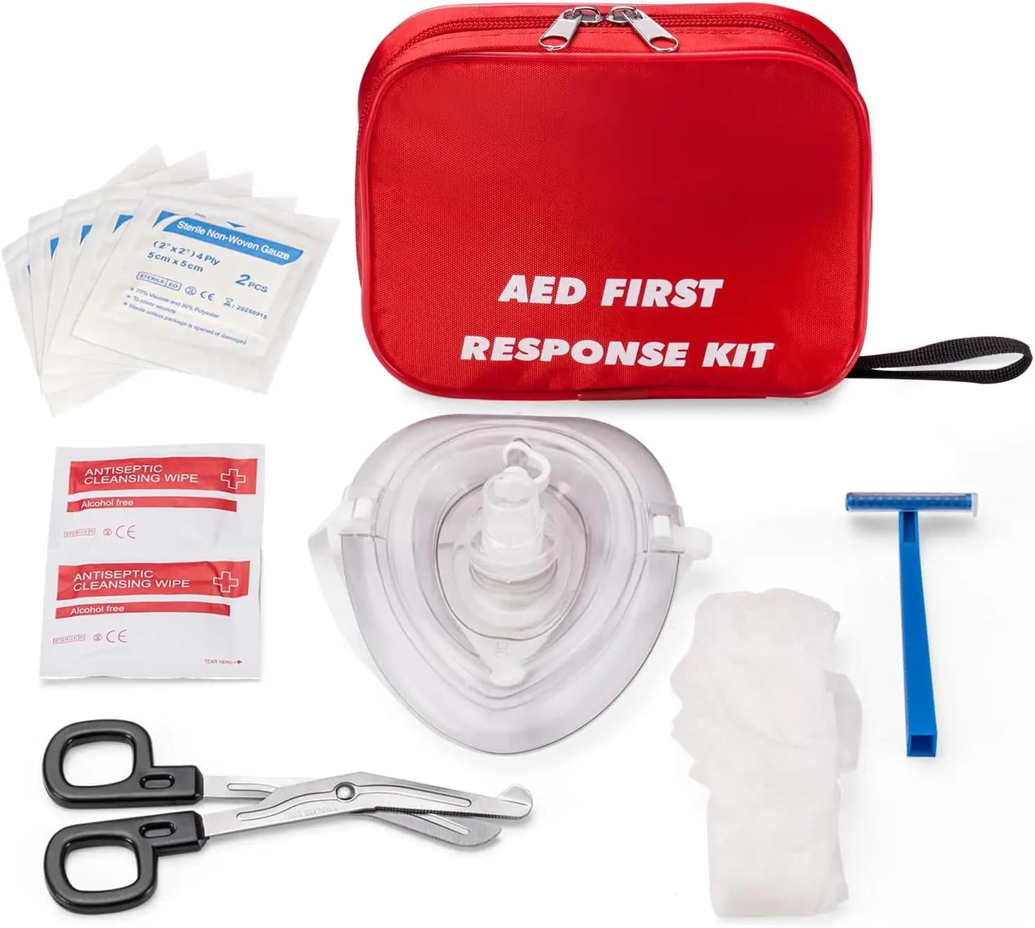 Kit di Pronto Soccorso Medarchitect AED, Borsa Portatile, Maschera CPR Senza Lattice, Guanti, Rasoio, Forbici, Garza, Salviette Detergenti per Soccorritore, Addestramento AED