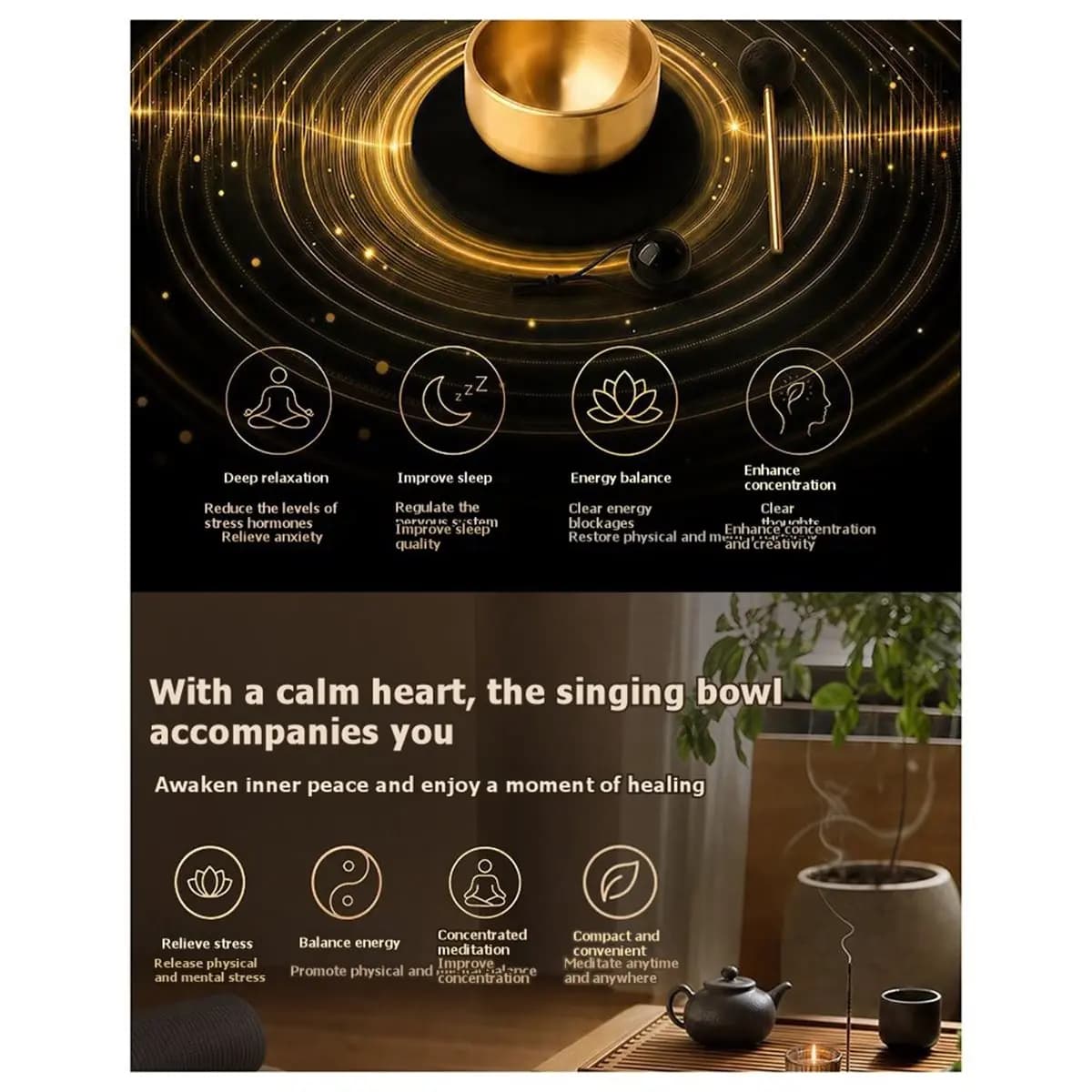 2026 New Mini Brass Singing Bowl Set for Yoga & Mindfulness with Strikers for Yoga, Mindfulness, Relaxation, Chakra