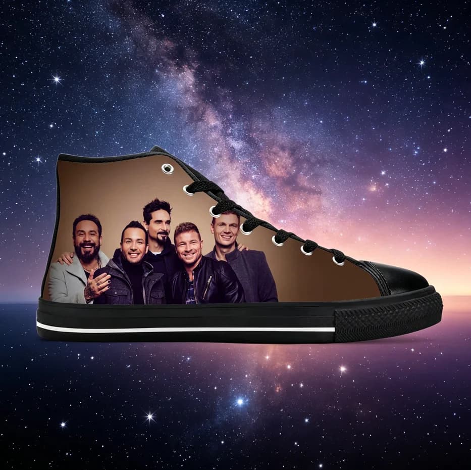 Sneakers alte in tela con stampa logo Backstreet Boys, scarpe casual comode da uomo e da donna