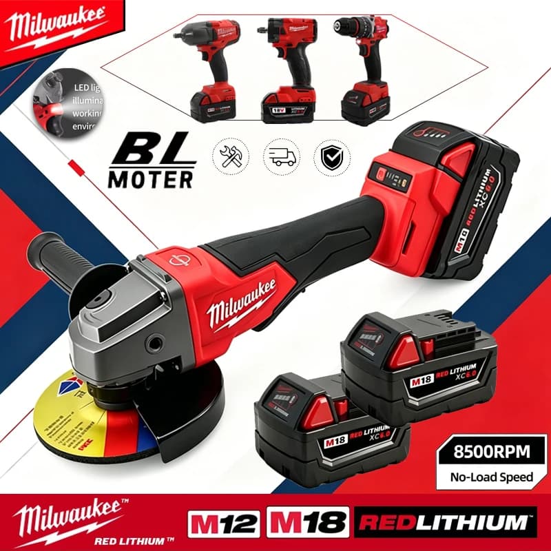 Trapano Avvitatore a Percussione a Batteria Milwaukee 18V, Set Utensili Elettrici Brushless, Smerigliatrice Angolare, Sega Circolare Combo per Batteria 18V per Fai da Te Domestico