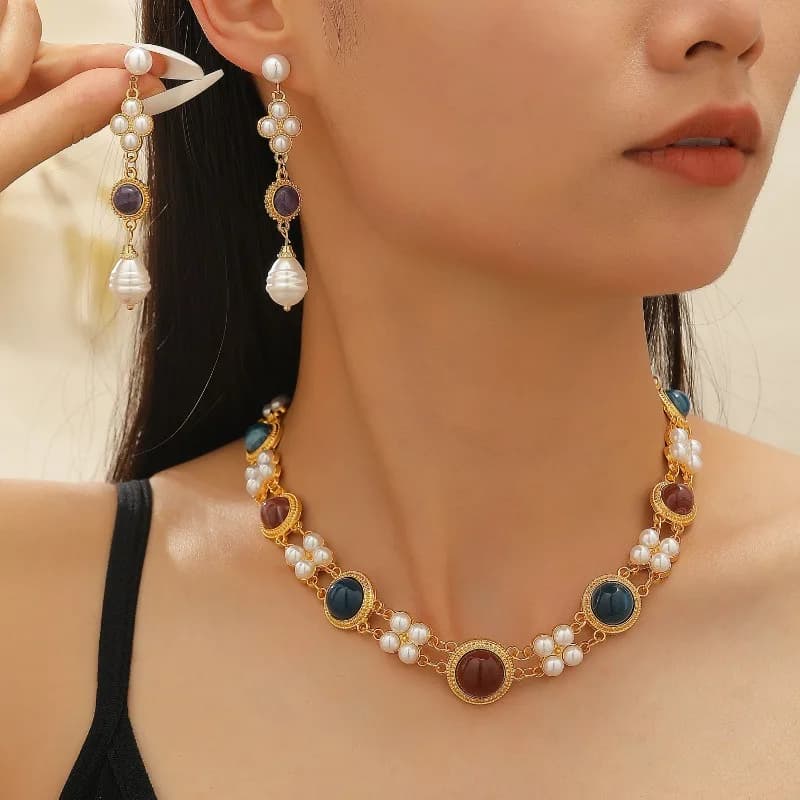 Collana di perline a doppio strato di perle di gioielli di lusso, collana con ciondolo di perle preziose reali, regalo di festa per feste di matrimonio alla moda