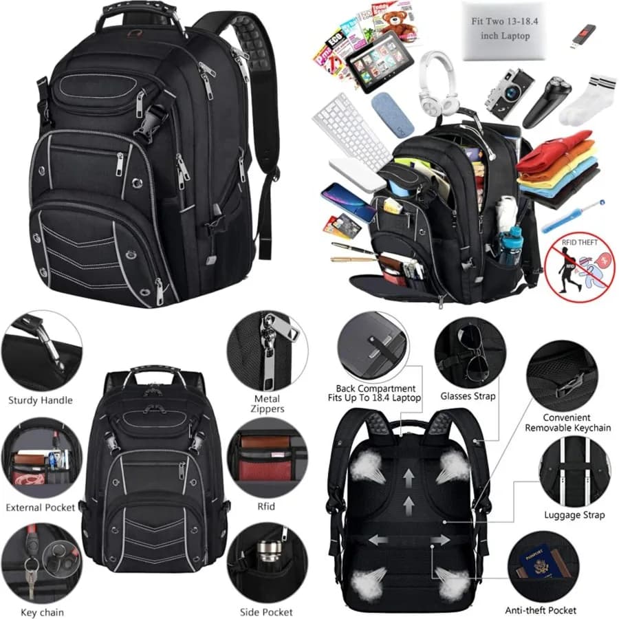 Zaino per laptop unisex, 60L extra large, per laptop da gaming, approvato per il volo (TSA Friendly) e con tasca antifurto, zaino resistente, 2