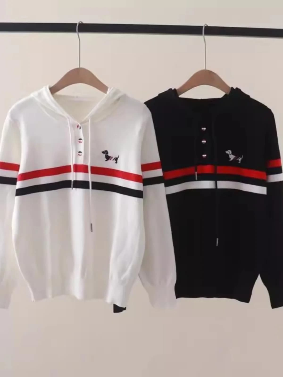 Autumn Winter Knitted Long Sleeve Hoodie Embroidered Striped Patchwork Dog Chest Stitched All-Match Sweater Korean Style Commute