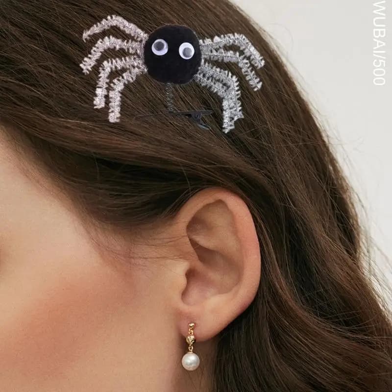 39BB 1PC Halloween Spiders Hair Clip For Kids Spring Clip With 3D Design Lightweight Safe For Costume Party School Event