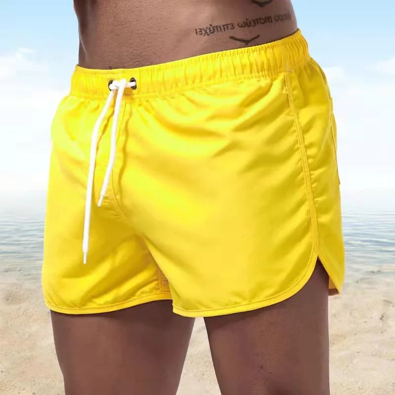 Men's Quick Dry Swim Trunks Surf Beach Water Sports Summer Swimsuit Solid Color Three-quarter Pants Casual Tie