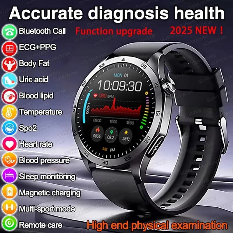 Nuovo Smartwatch 2026 con ECG+PPG per il trattamento, preciso per Acido Urico, Pressione Sanguigna, Grasso Corporeo, Tre Valori Elevati, Orologio Intelligente da Uomo per Sport, Chiamate HD, Monitoraggio Salute