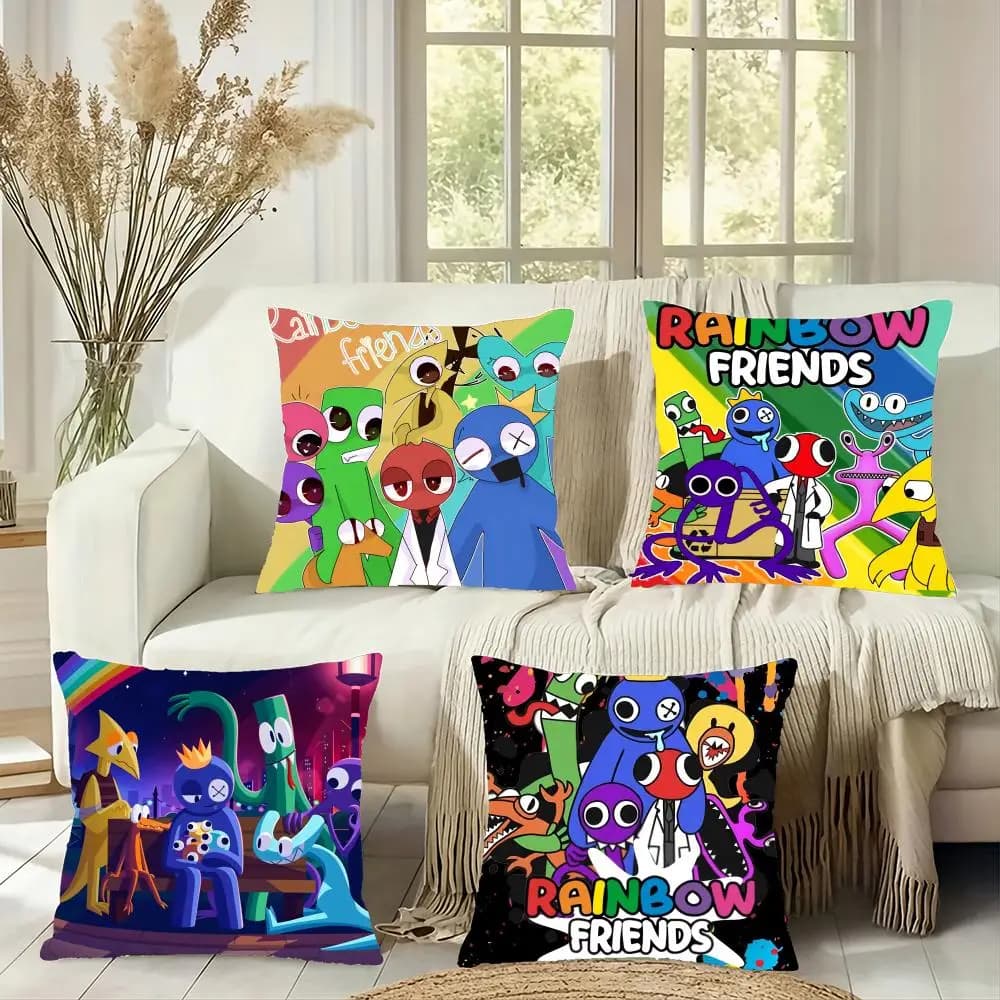 R-Rainbow Friends Cushion Cover: comode fodere per cuscini, federe, cuscini per divano, decorazioni per la casa calde e uniche, federe.