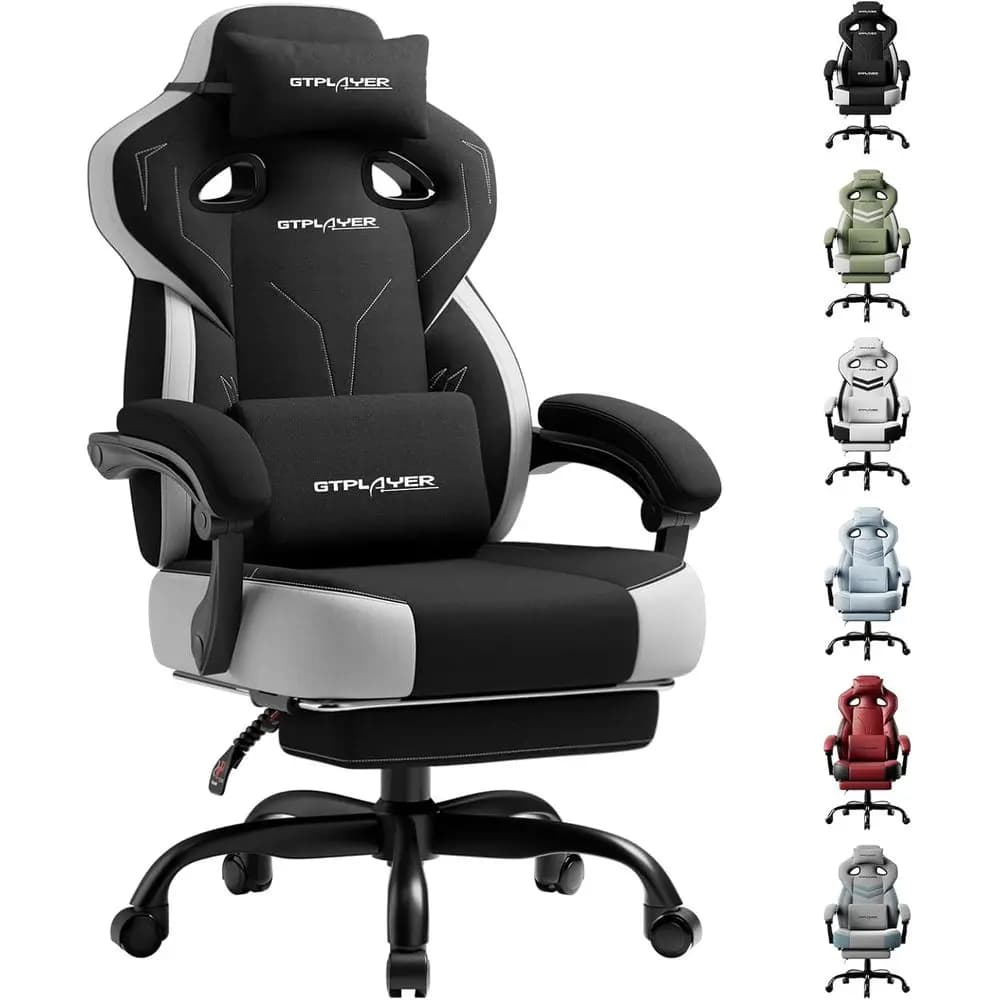 Ergonomic Big and Tall Gaming Chair with Footrest, Lumbar Support, 360° Swivel for Office or Gaming (Black)