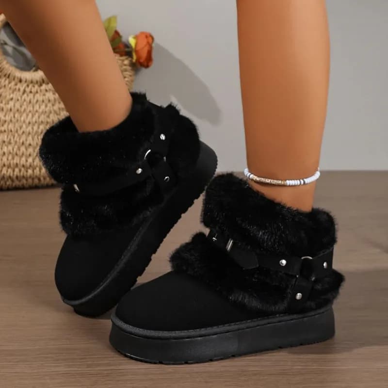 2026 New Fashionable Buckle Strap Casual Comfortable Women's Snow Boots Winter Solid Color Round Toe Thick Sole Warm Women Shoes