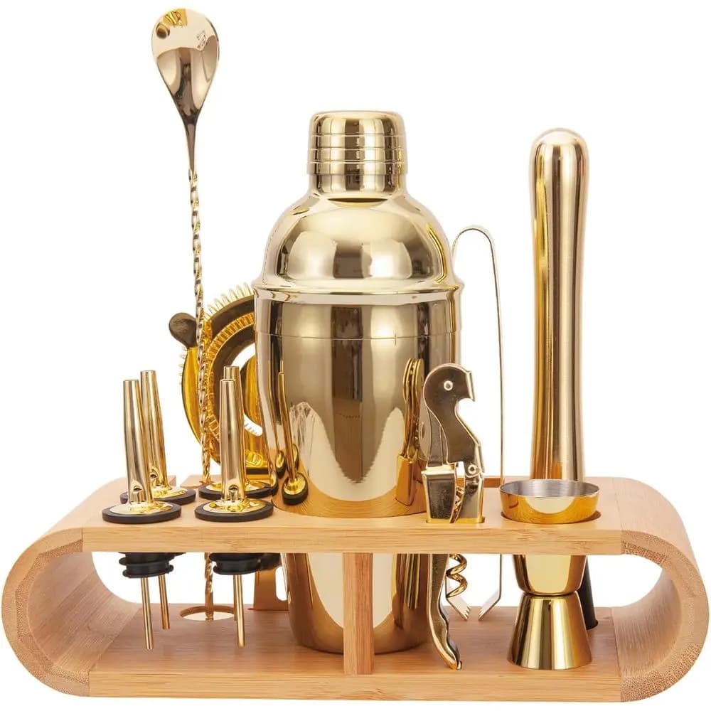 Set da Cocktail in Acciaio Inox 12 Pezzi - Kit Professionale per Barman per Casa e Bar (Oro)
