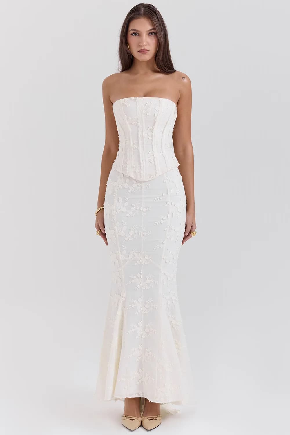Fangokv Abito lungo da donna sexy senza maniche con coda di pesce - Abito a sirena senza schienale, jacquard in pizzo, increspato, abbigliamento da sera per feste