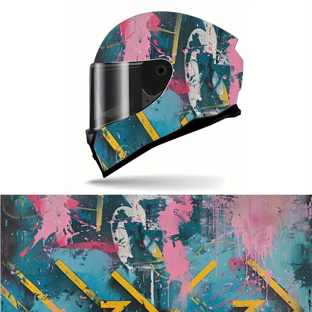Vinyl wrap for helmet with bold yellow arrow pattern, waterproof removable decals for motorcycle helmets, universal scratch-resistant