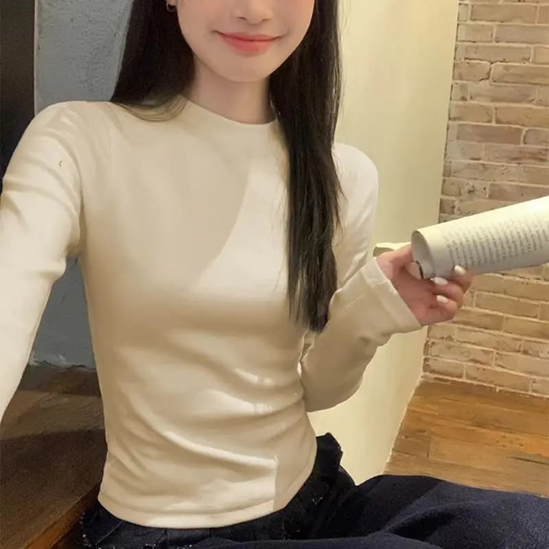 Camicia inferiore da donna autunno inverno Piccolo girocollo T-shirt calda da donna autunno manica lunga da donna Top caldo intimo termico