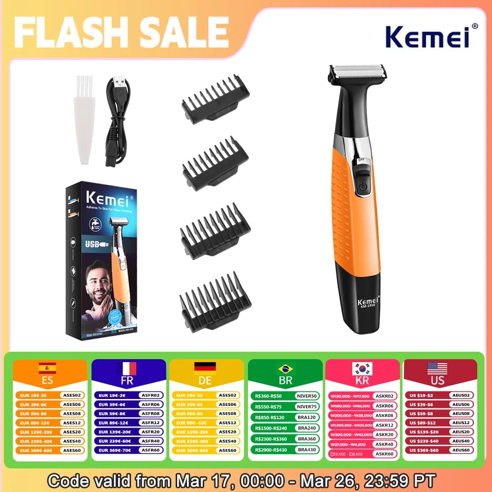 Kemei KM-1910 Waterproof Electric Razor Eyebrow Razor Rechargeable USB Shaving Razor