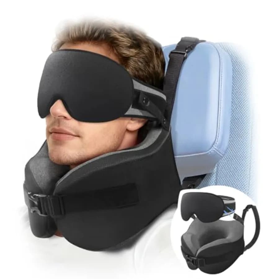 Cuscino da Viaggio per Voli Lunghi con Fascia per la Testa e Mascherina 3D Sagomata per Dormire, Cuscino per il Collo per Viaggi in Auto Essentia