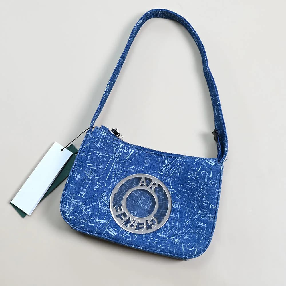New Ladies Handbag Denim Fabric Metal Letter Single Shoulder Bag Crossbody Bag Stylish Underarm Bag for Young Women
