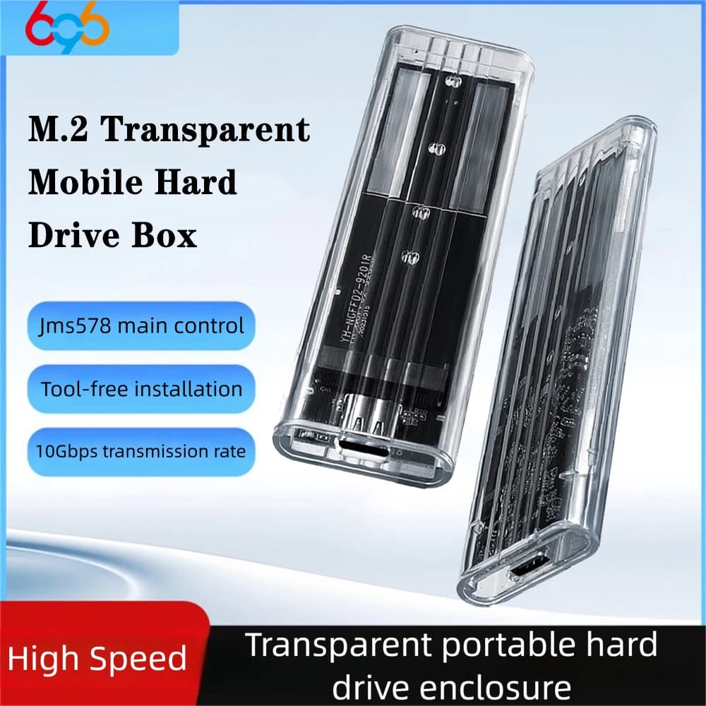 Custodia SSD M.2 NGFF/NVME PCIe SATA Custodia esterna trasparente USB Tipo C 3.1 10Gbps Chiave M2 B + Chiave M/chiave M per scatola disco rigido SSD da 4 TB