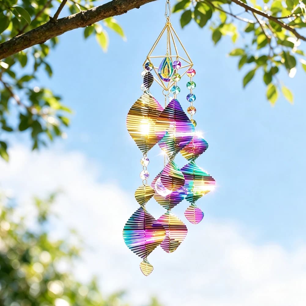 Helix Twister Wind Spinner Rainbow Crystal Suncatcher Hanging Kinetic Art Flip Spiral Wind Chime Sculpture Spiritual Relax Decor