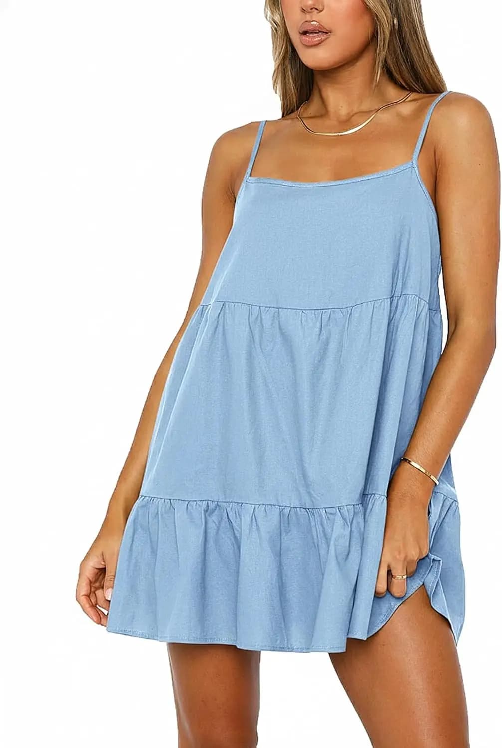 Abito Babydoll da Donna con Spalline Sottili, Vestito Estivo Senza Maniche, Corto e Fluido, Abito Largo Estivo