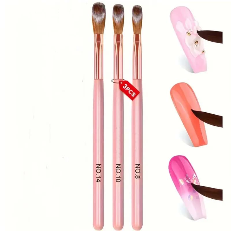 3 pezzi manico rosa pennelli per unghie acrilici strumento professionale per intaglio estensione polvere di cristallo 8/10/14 pennello per salone manicure per principianti