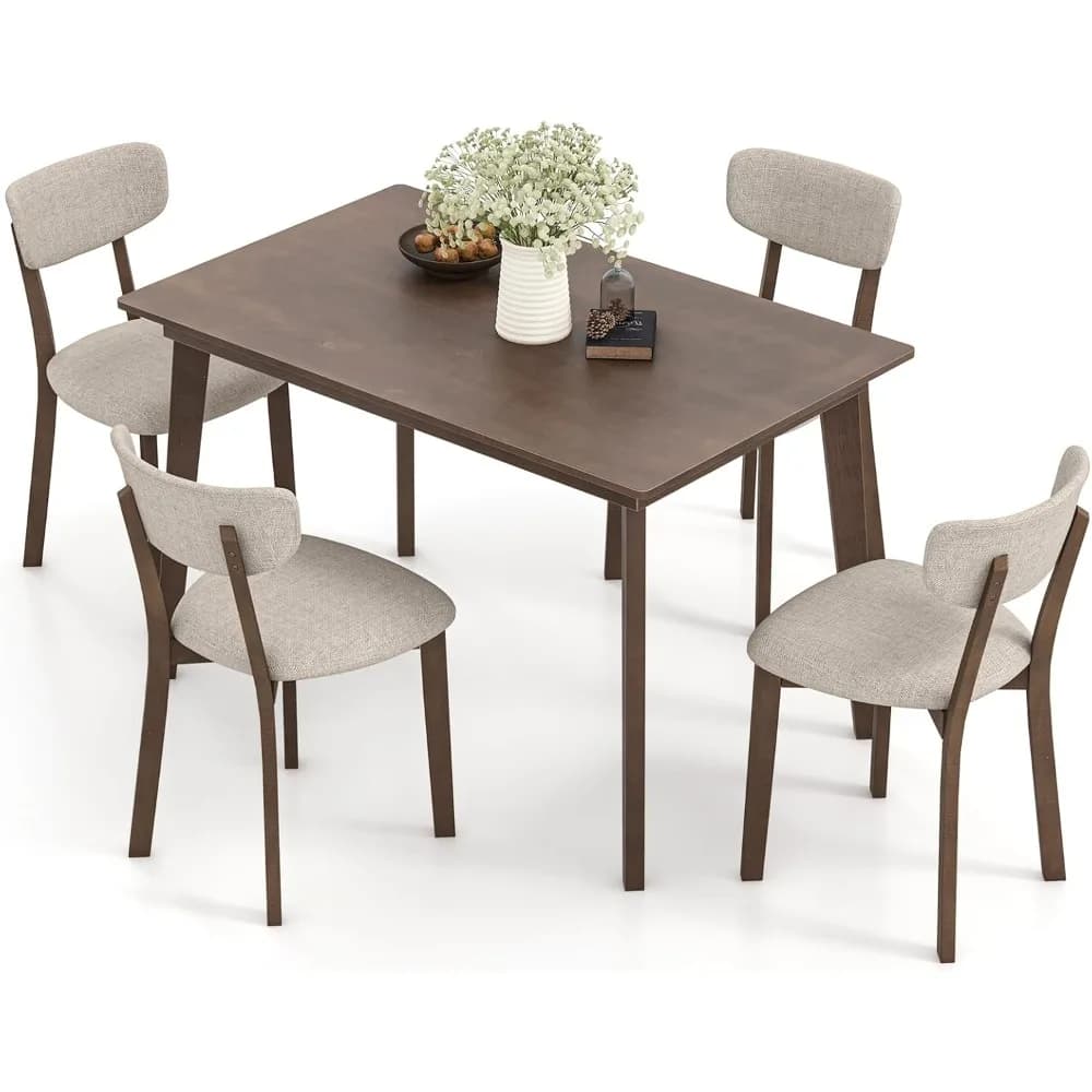 Set tavolo da pranzo da 5 pezzi per tavolo da cucina da 4, 48 pollici e 4 sedie da pranzo con sedile imbottito, gambe in legno di gomma, schienale curvo