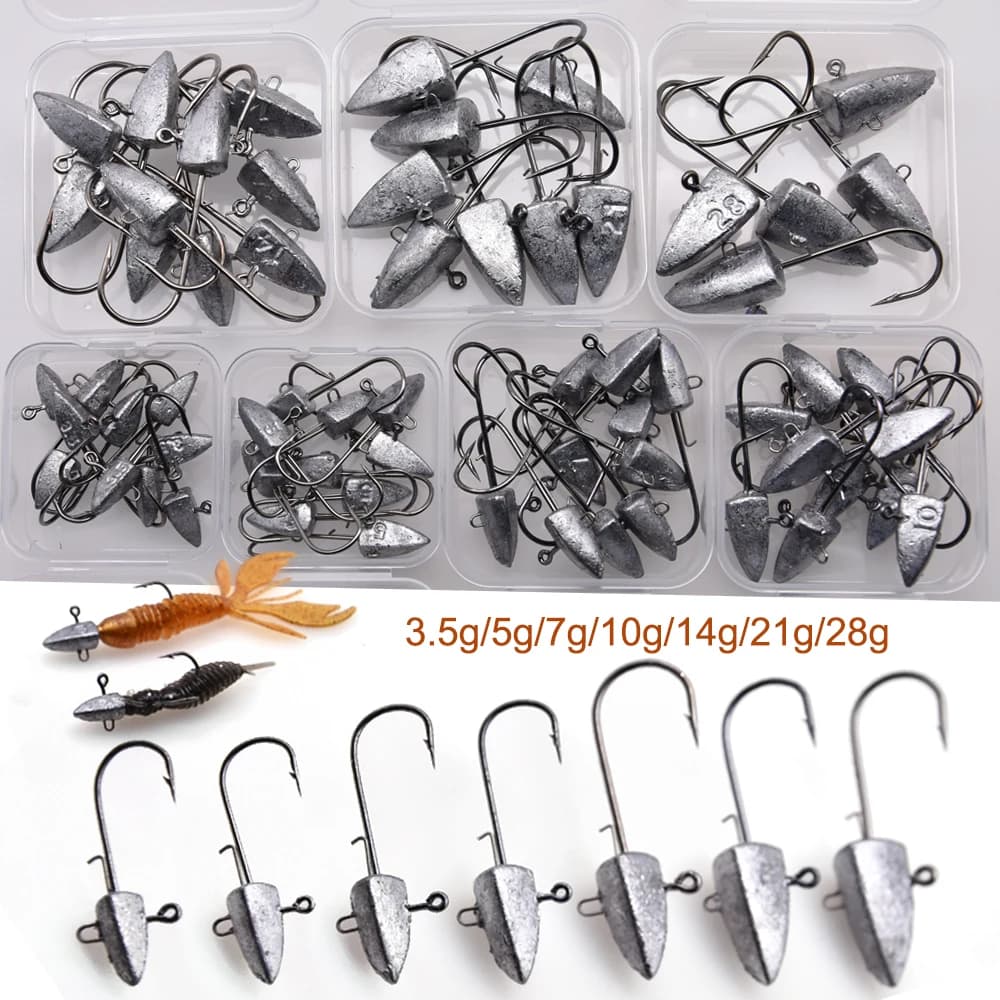 Confezione Lurestiker Box con ami jig da pesca da 3.5g, 5g, 7g, 10g, 14g, 21g, 28g per esche morbide, ami affilati per la pesca al branzino