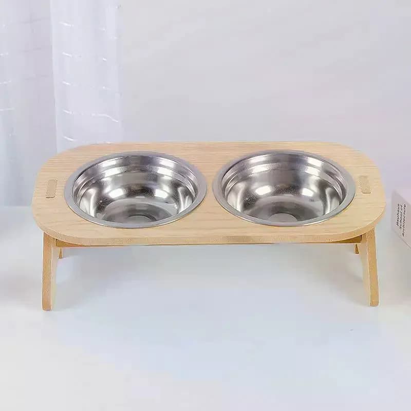 Ciotole Rialzate per Gatti, Alimentatore per Animali Domestici 15 ° Ciotole rialzate inclinate per cibo per gatti con supporto in legno, ciotole in acciaio inossidabile per gatti e cuccioli