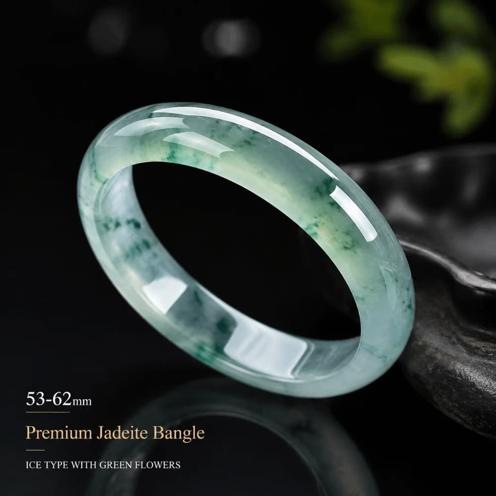 Original Round Jade Bracelet Ice-Seed Charm Jewelry Green Jade Bangle Floating Flower Hand Ring Round Bangle Bracelet Mother