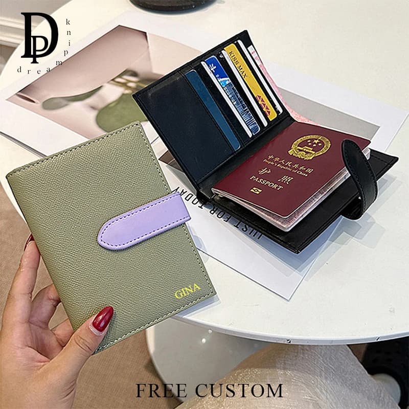 Portafoglio per passaporto con iniziali incise di lusso da donna Porta passaporto alla moda da viaggio in pelle PU Porta carte multifunzione Portamonete