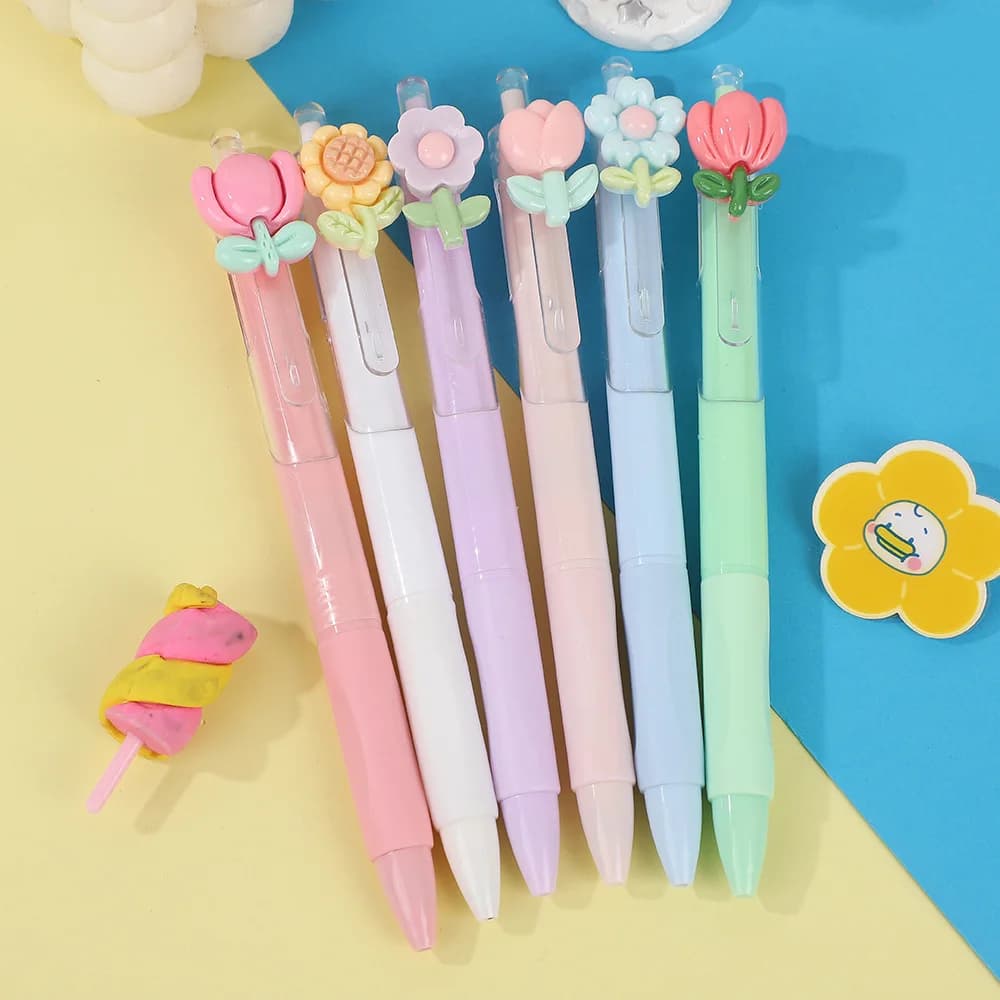 Random 6pcs cute flower gel pen ins wind high value girl heart speed dry brush pen pendant gift pen