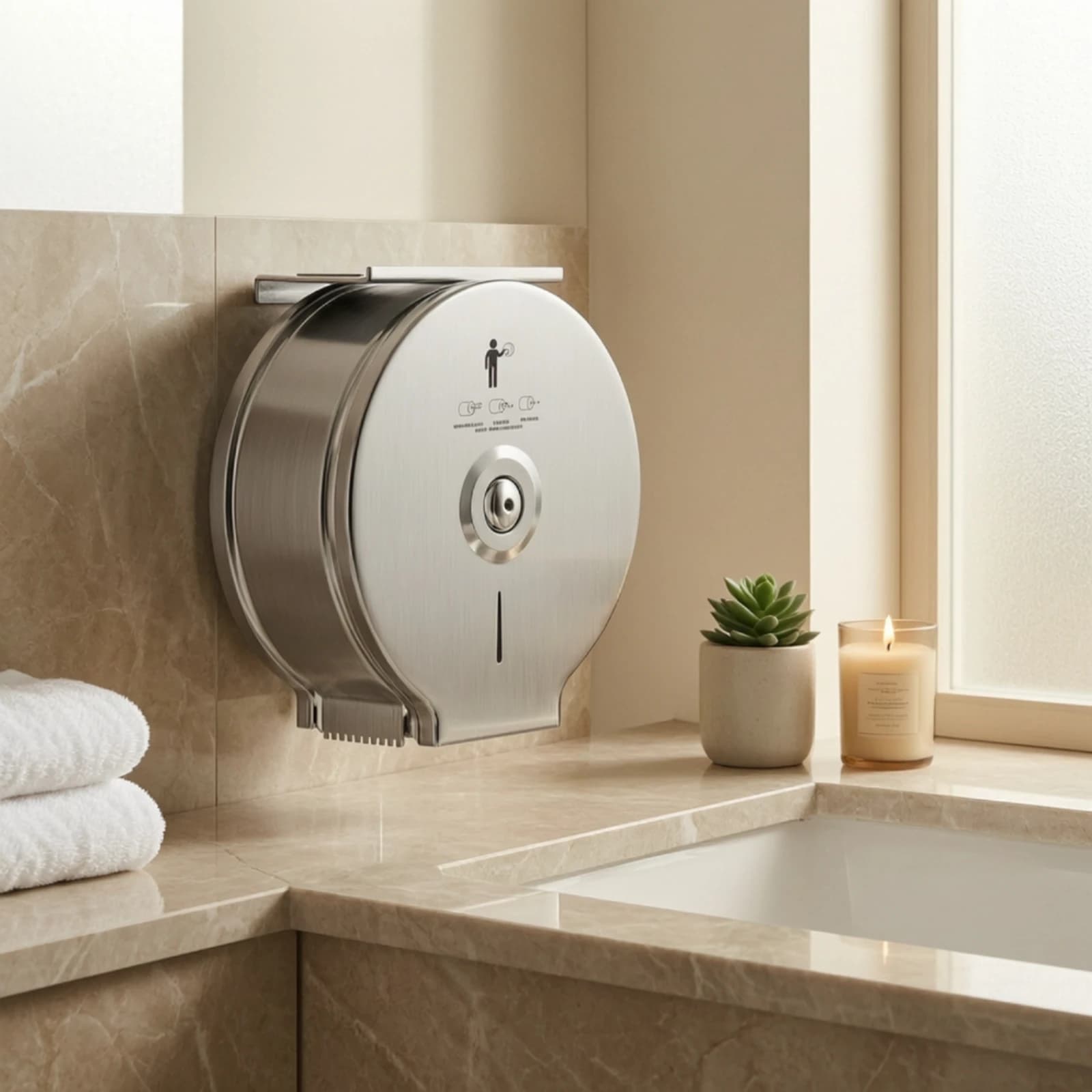 Center-Pull Toilet Tissue Dispenser Stainless Steel Wall-Mounted Toilet Tissue Dispenser Brushed Silver Compact for Bathroom