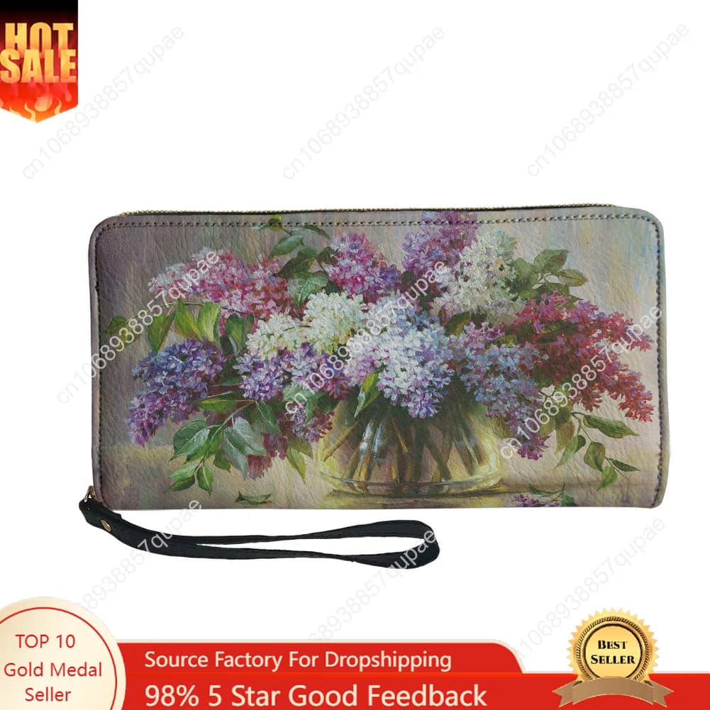Personalized Wallet with Floral Pattern Men's Bag for Women's Teenagers Long Wallet with Zipper Gift Bag with Double Printing