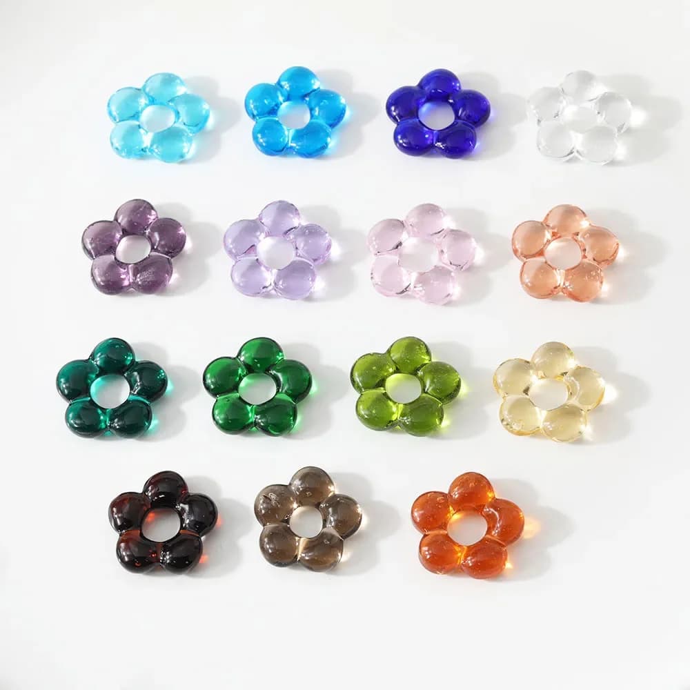 2 pendenti con fiori in vetro, ciondoli con fiori di lucite per la creazione di gioielli, risultati di collane, accessori fatti a mano fai da te, 25 mm
