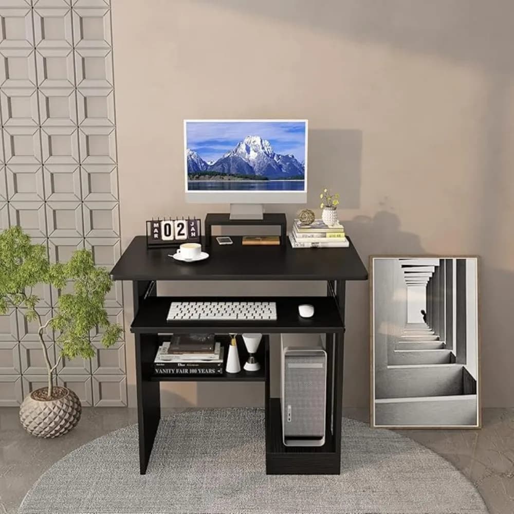 30-Inch Small Computer Desk With Shelves, Keyboard Tray, and Monitor Stand - Compact Standing Desk or Home Oice, Small Spaces Wi