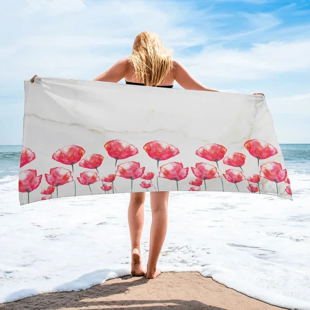 Guazzo Poppy Flower Marmo Asciugamani da spiaggia morbidi in microfibra Asciugatura rapida Yoga palestra viaggio campeggio Tappetino da picnic portatile donna uomo regali