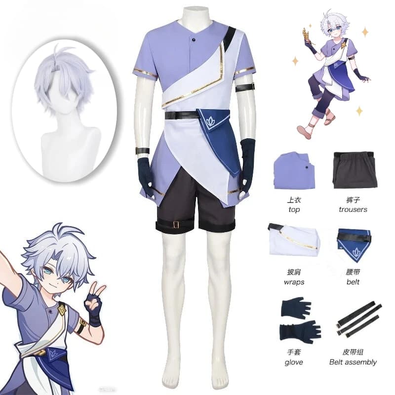 Costume Khaslana per il gioco Honkai: Star Rail, cosplay viola, top a maniche corte, pantaloncini con parrucca, set completo, abbigliamento giovanile per uomo