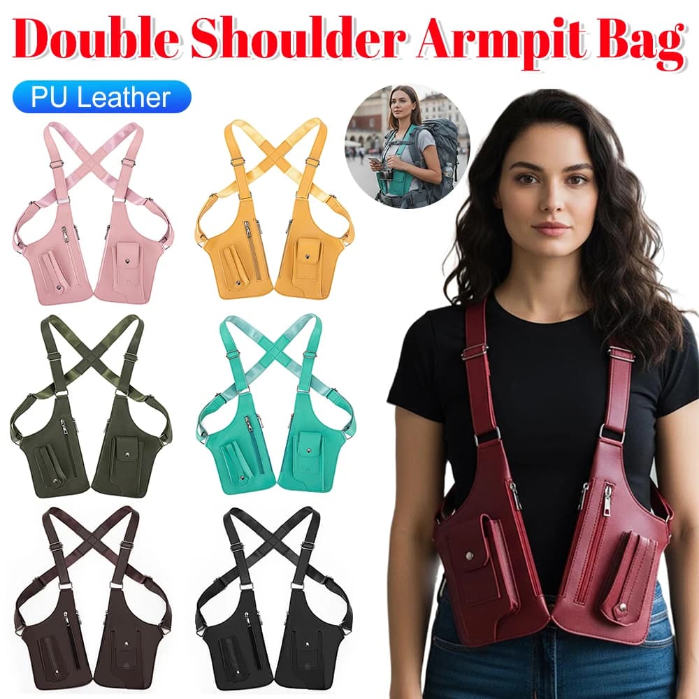 Borsa per ascelle a doppia spalla in pelle PU Borsa per fondina da tasca per portafoglio con tracolla antifurto per uomo Donna Borse da viaggio all'aperto