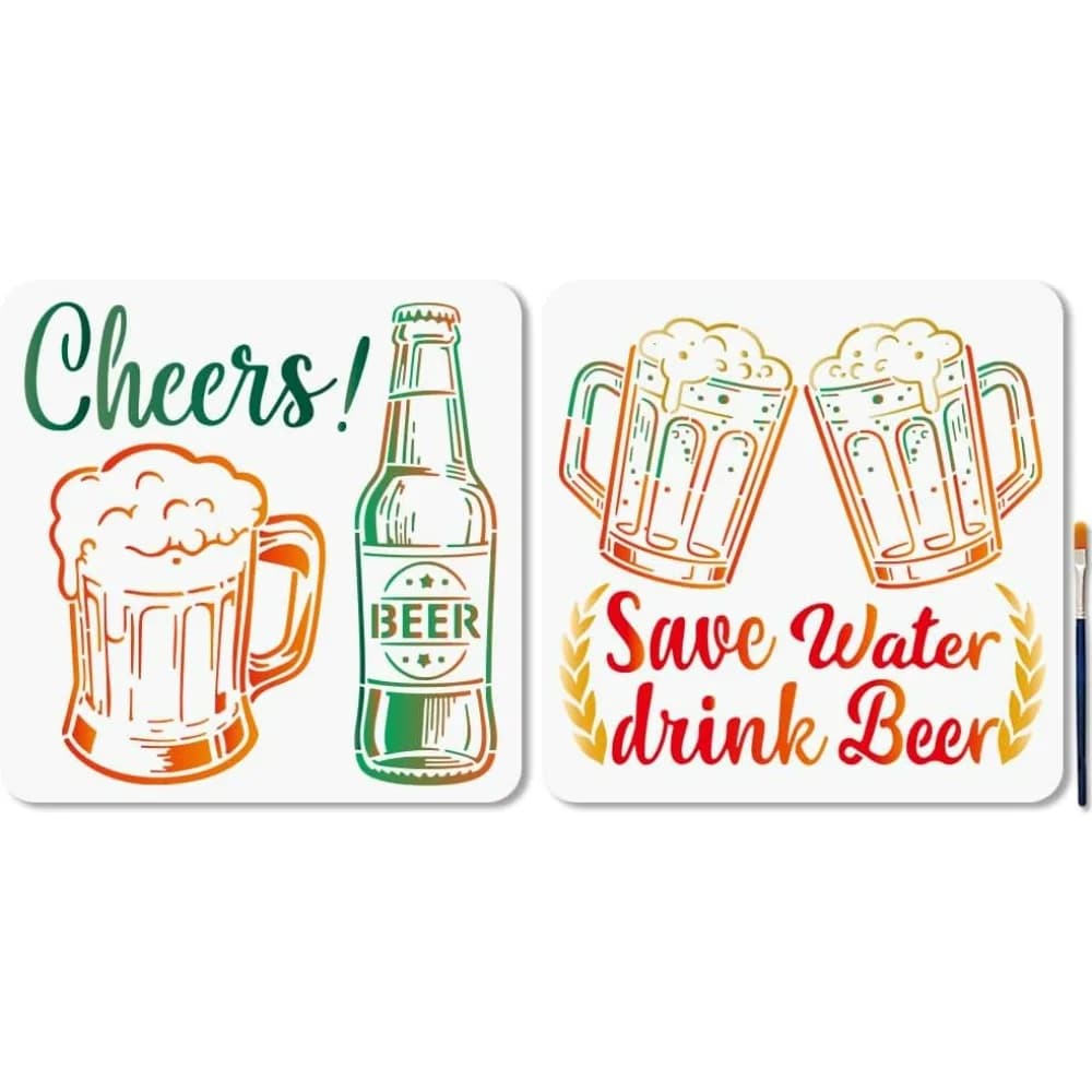 2 pezzi stencil per tazza di birra bottiglia di vetro di birra pittura stencil 11.8x11.8 modello per bar o cucina parete tela mobili e carta
