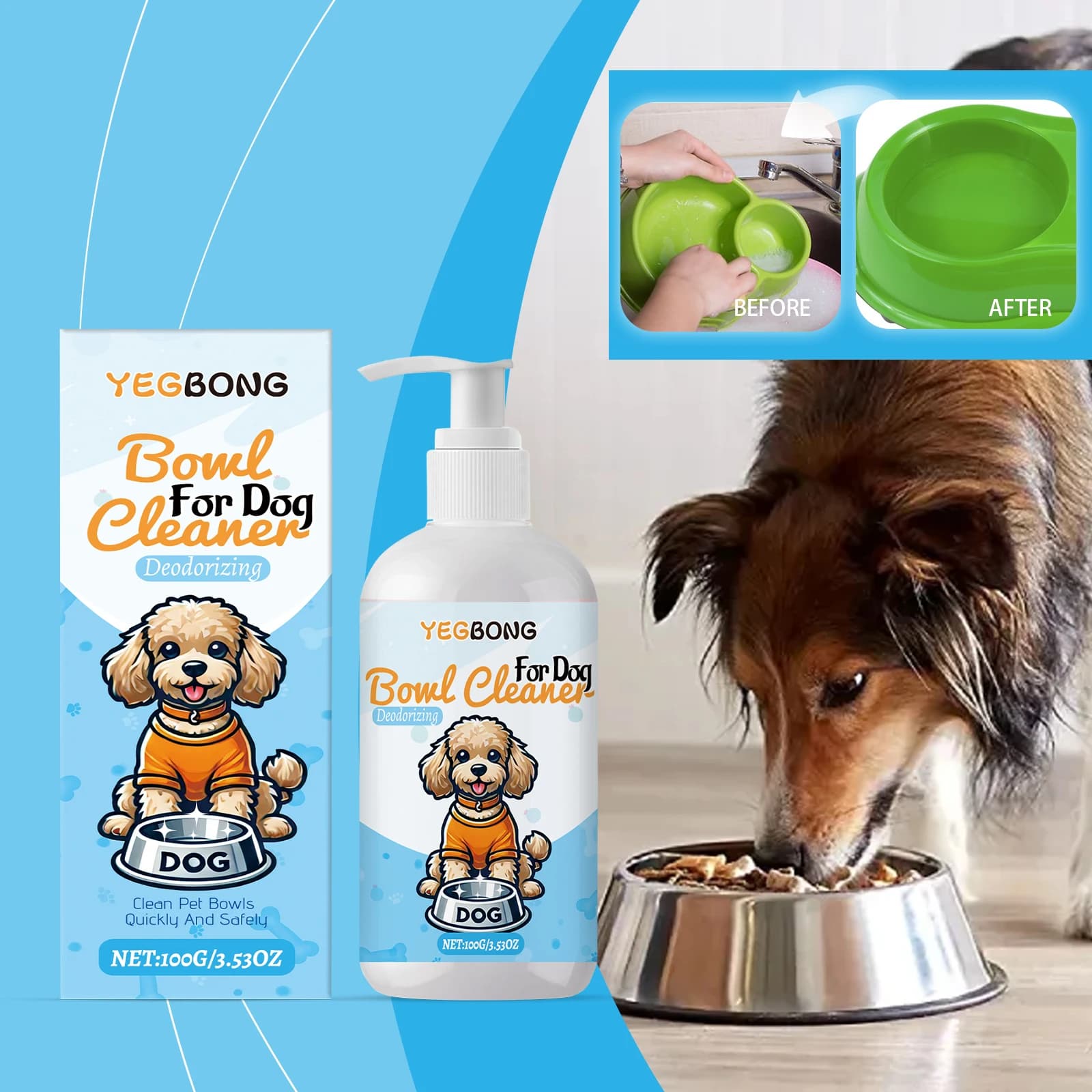 Food-Safe Pet Bowl Cleaner Tough on Stubborn Grime Safe for Stainless Steel Ceramic Plastic Bowl Dog Cat Food Water Bowl Cleaner