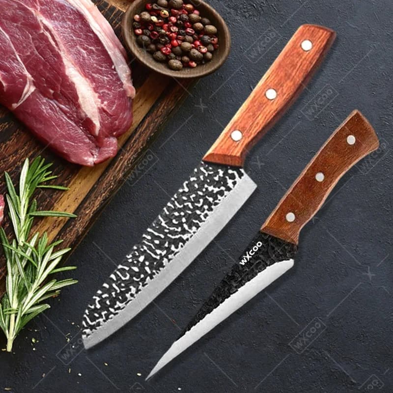 WXCOO Butcher Knife Stainless Steel Hammered Cooking Chef Knife Hand-Forged Vegetables Fruits Meat Kitchen Supplies