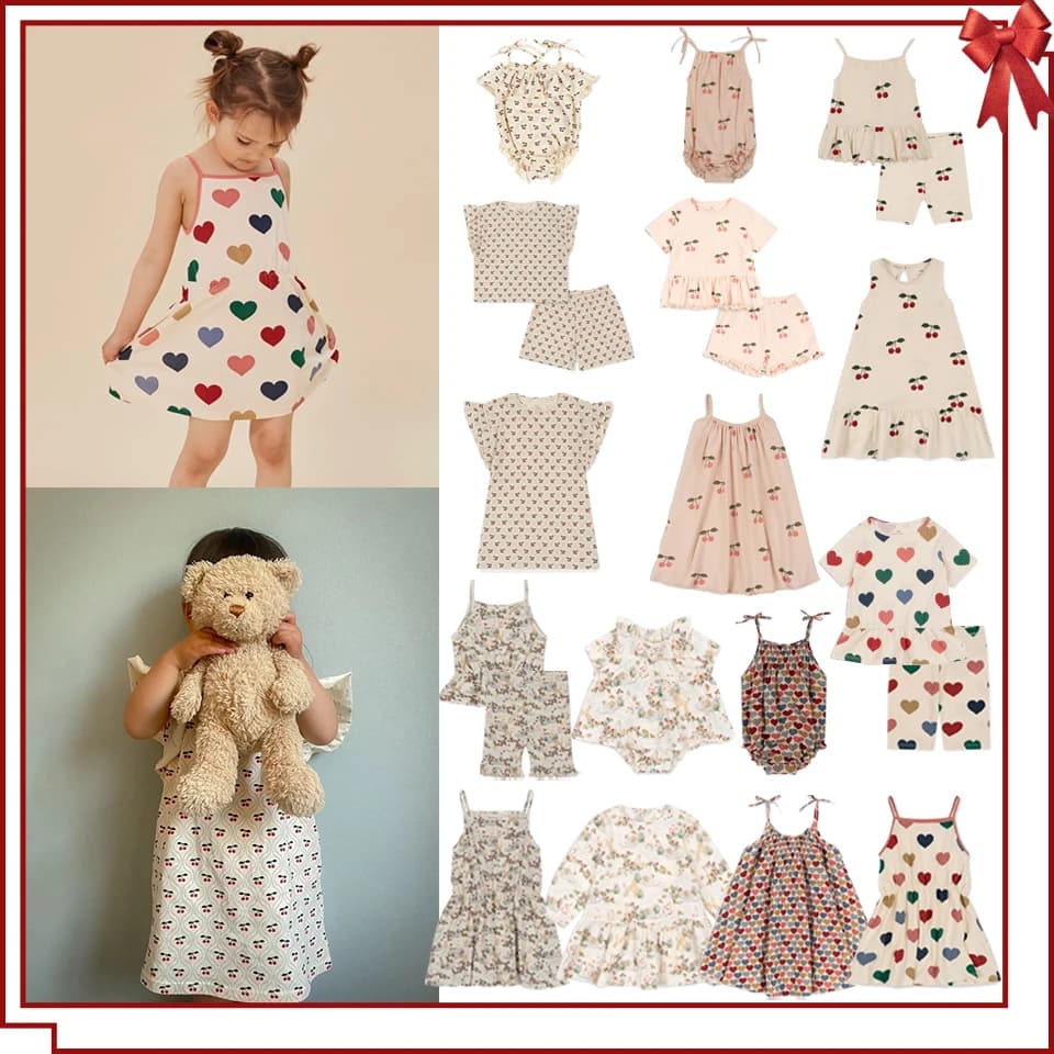 2024 Estate KS Ragazze Cuore Stampa T-shirt Pantaloncini Abbigliamento per bambini Vestito Ragazza Sling Abiti Bambino Bambini Top T Pagliaccetti Set di abiti