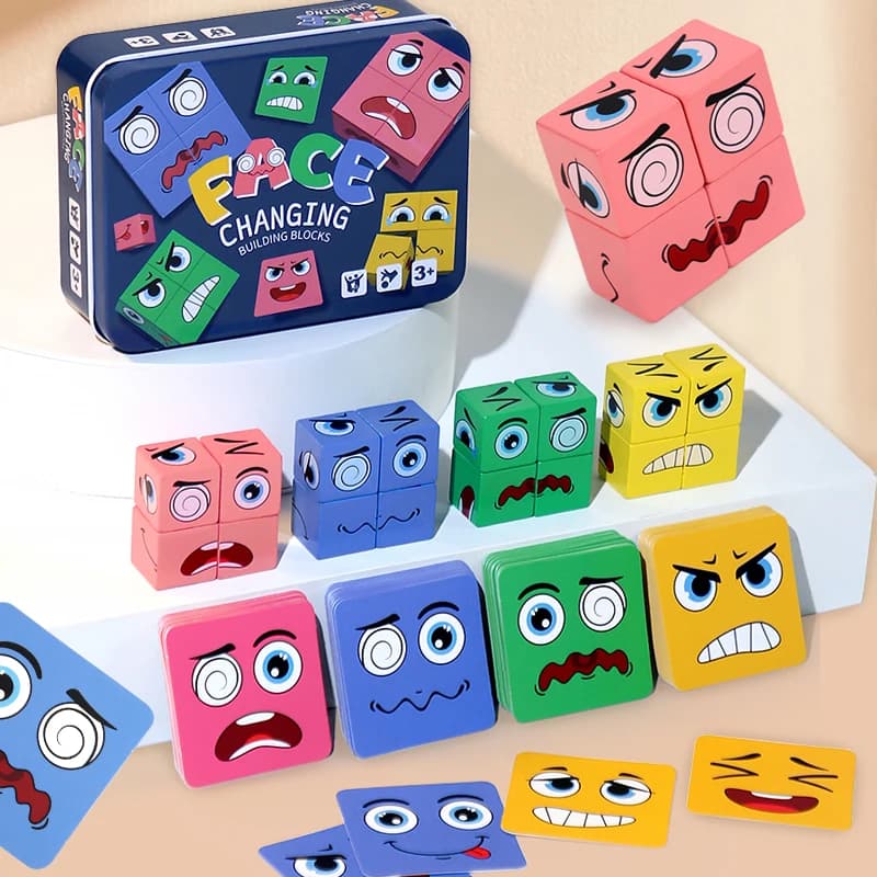 80 Pezzi Carte Puzzle Espressioni Facciali Gioco Educativo Montessori per Bambini Blocchi da Costruzione Gioco da Tavolo Regalo per l'Apprendimento