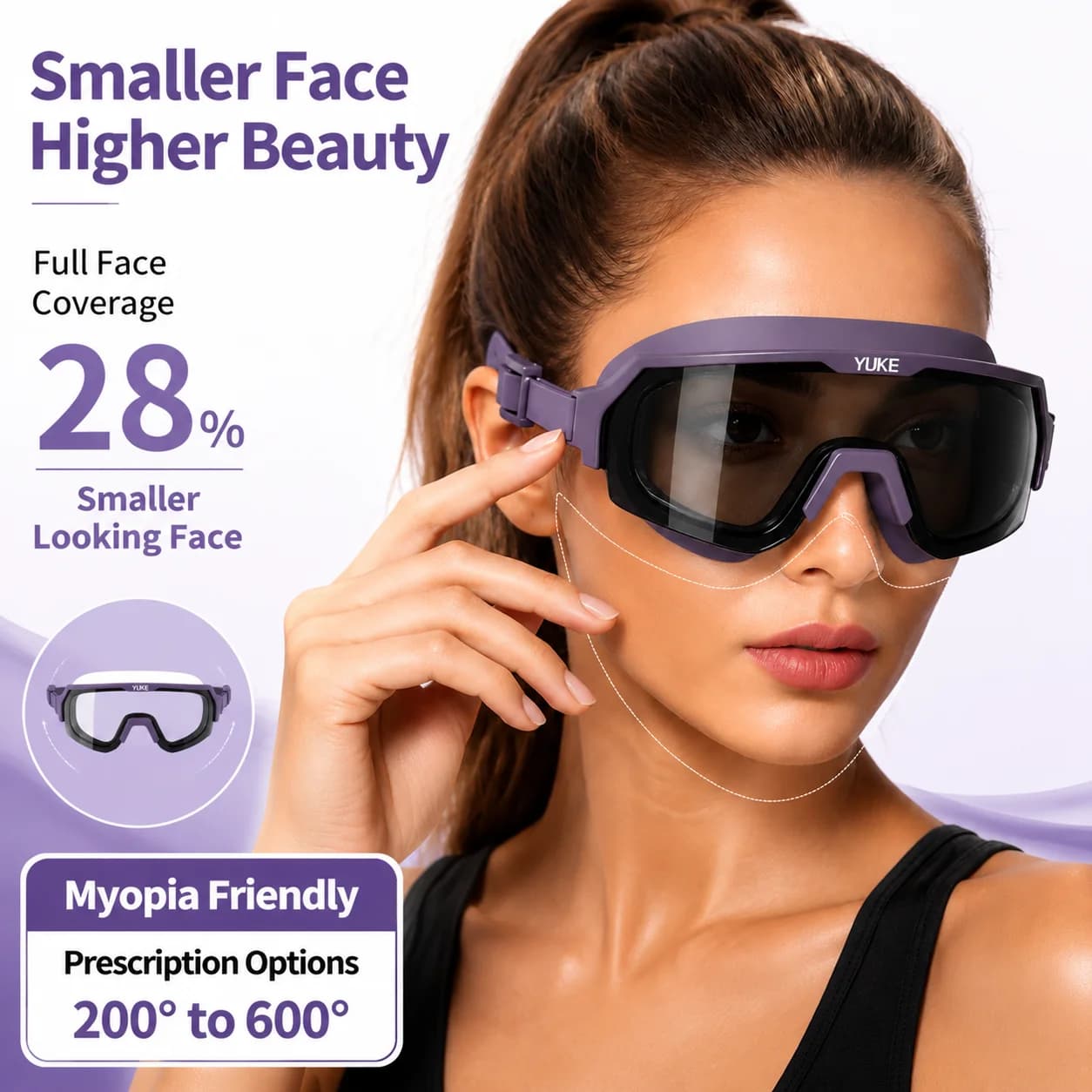 Myopia Swimming Goggles Anti Fog Waterproof UV Protection Wide Vision Swim Glasses Large Frame for Men Women with Silicone Strap