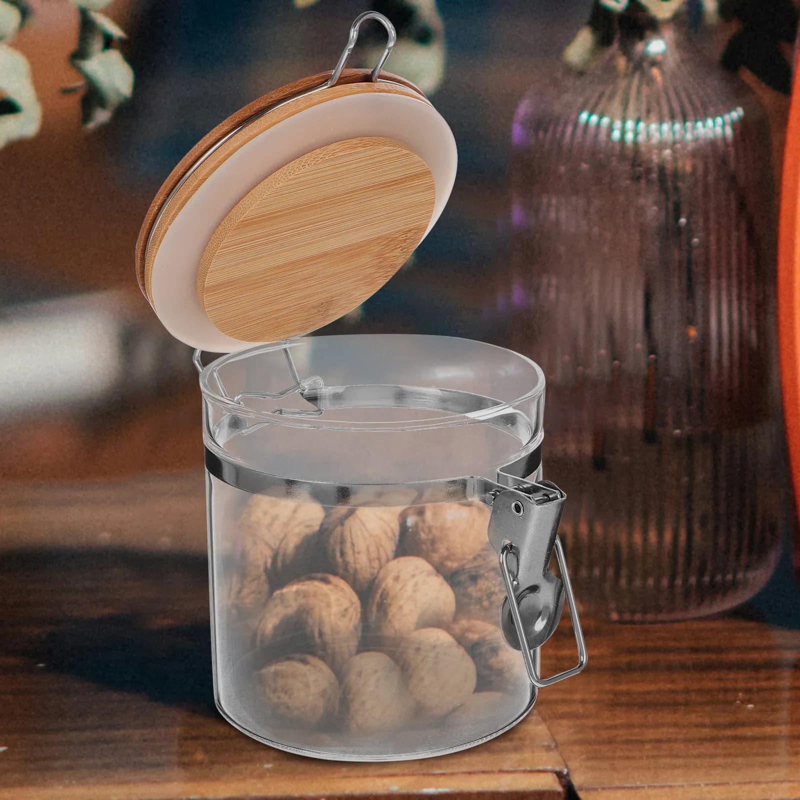 Glass Food Storage Jar Airtight Bamboo Lid Clear 550Ml Tea Cookie Candy Spice Container Pantry Organization Sealed Storage Jars