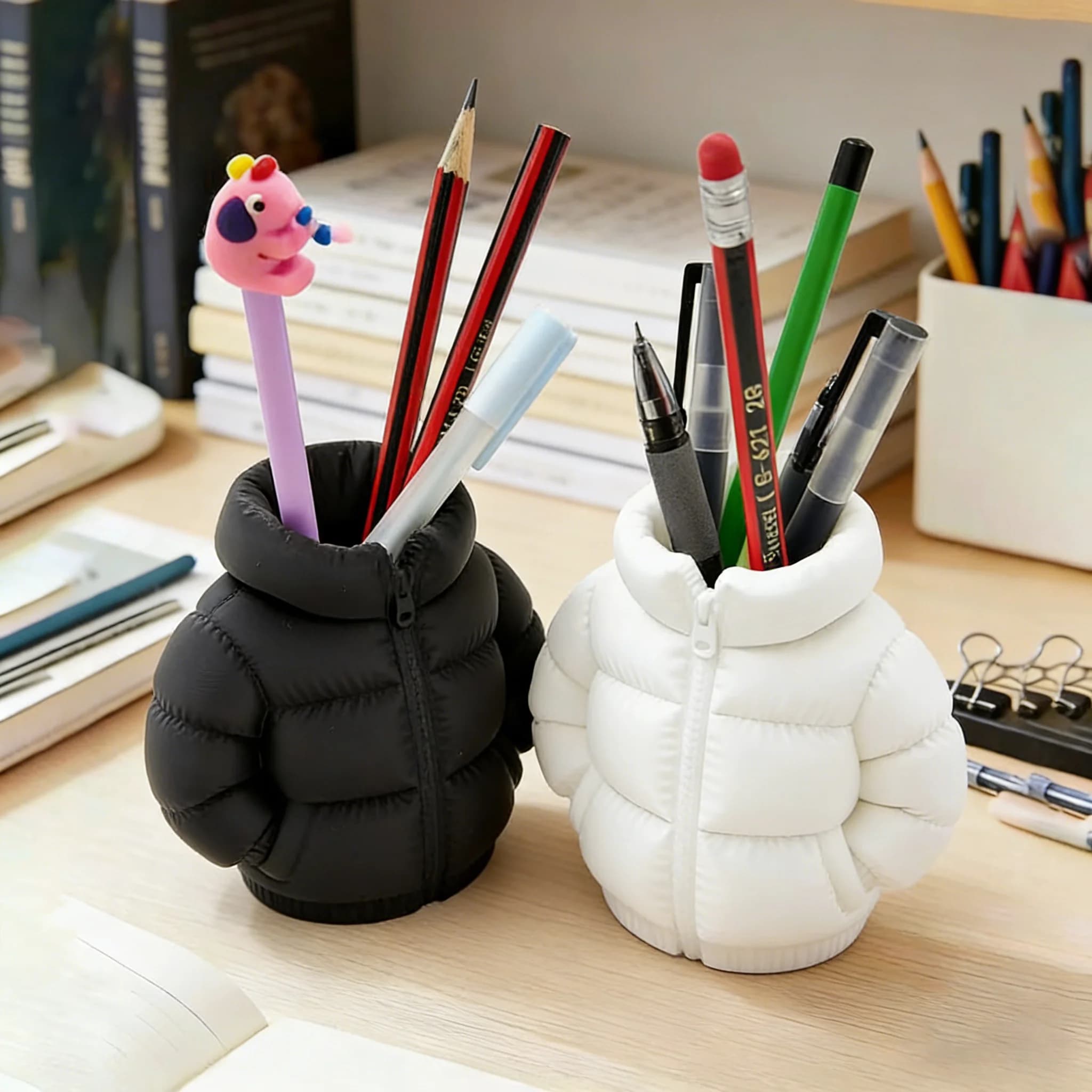 Stampo in silicone 3D a forma di piumino per portapenne, vaso per fiori in cemento, stampo per piante, scatola portaoggetti in gesso, decorazione da scrivania