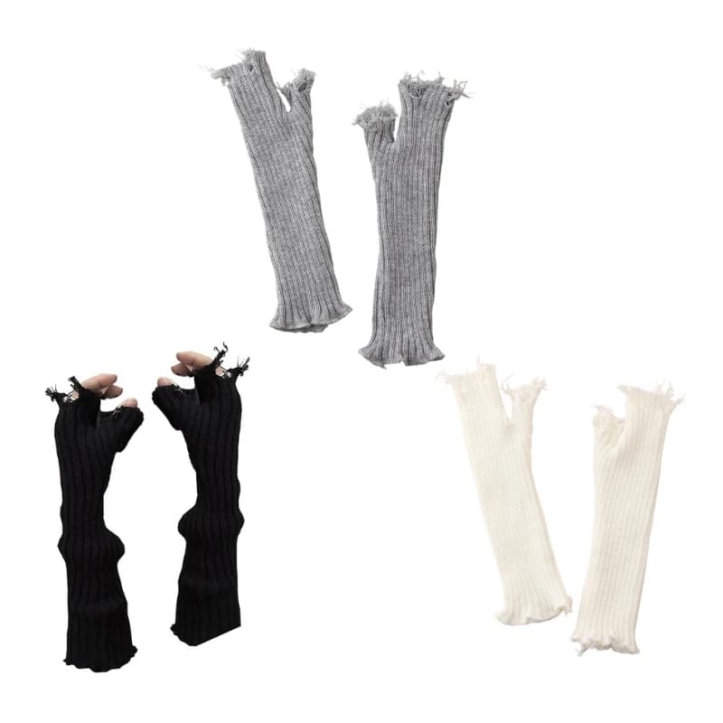 652B Acrylic Fibre Ripped Gloves Distressed StretchyArmwear Unisex Handwear for Party