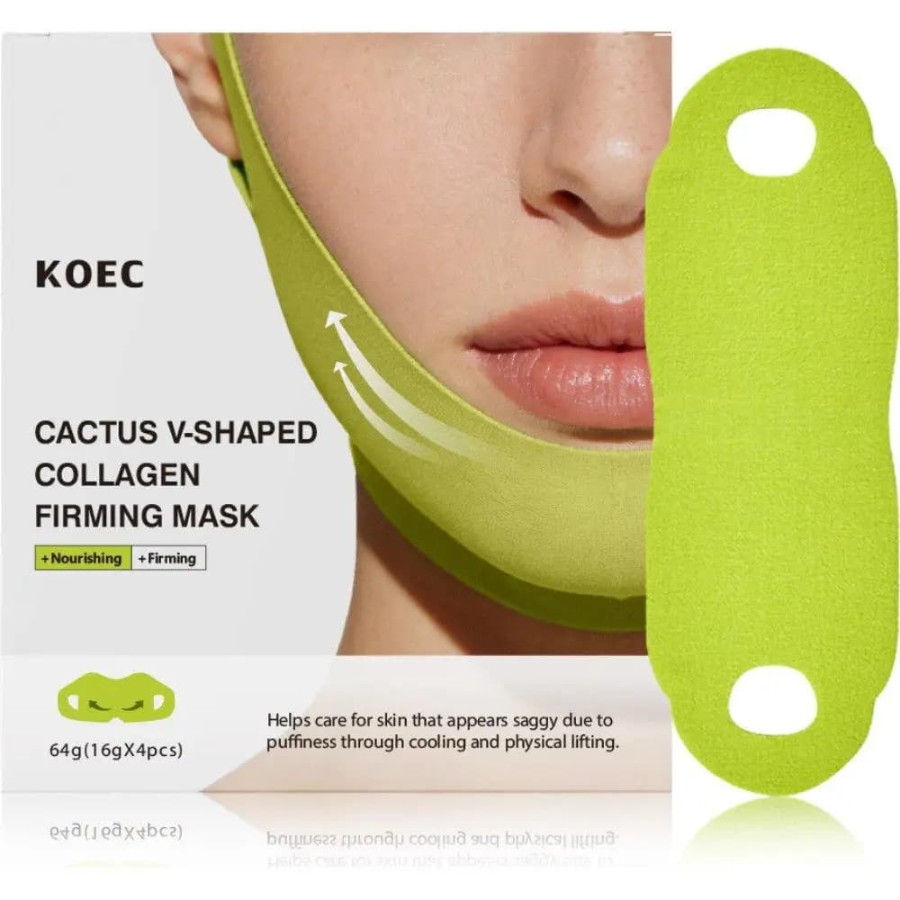 Maschera Viso V-Face al Collagene di Cactus, Confezione da 4, con Gancio per Orecchie, Effetto Lifting, Idratante, Rassodante, per la Bellezza della Pelle del Viso